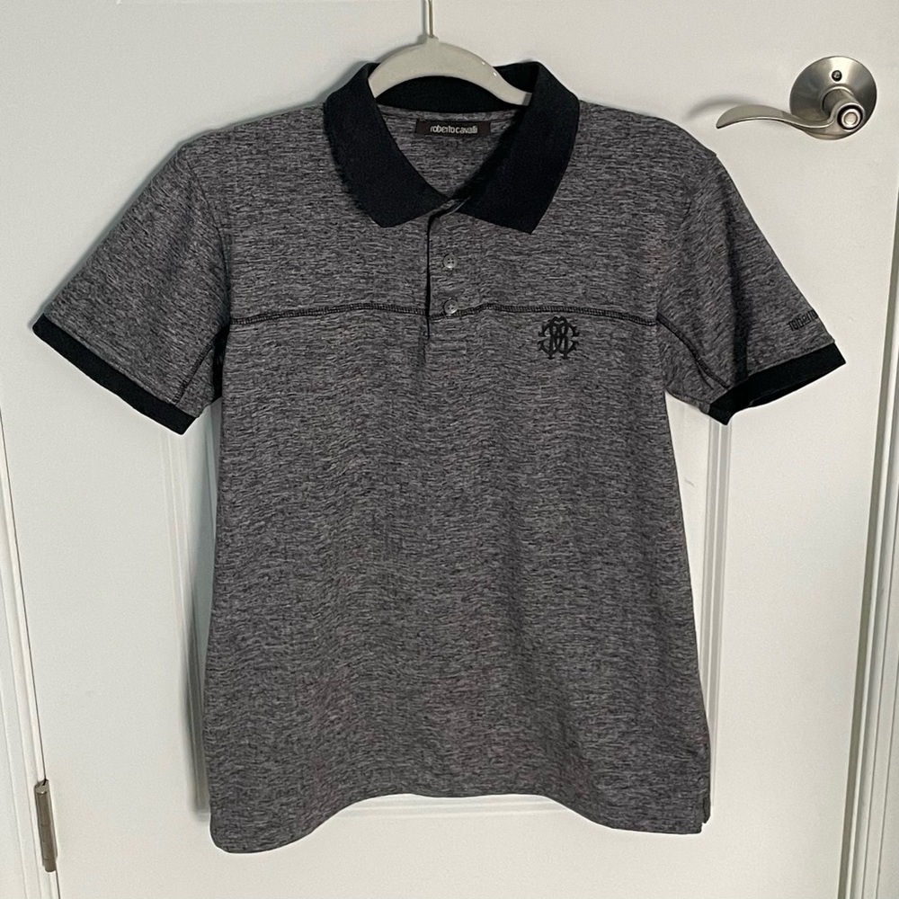 Roberto Cavalli Men's Gray Embroidered Polo Shirt Size Medium 54041